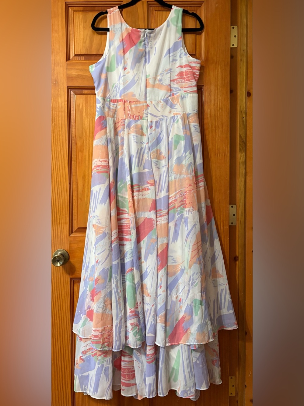 Vintage Jessica London Plum Blue Pastel Watercolor Print Maxi Dress, Size 16 - Picture 2 of 6